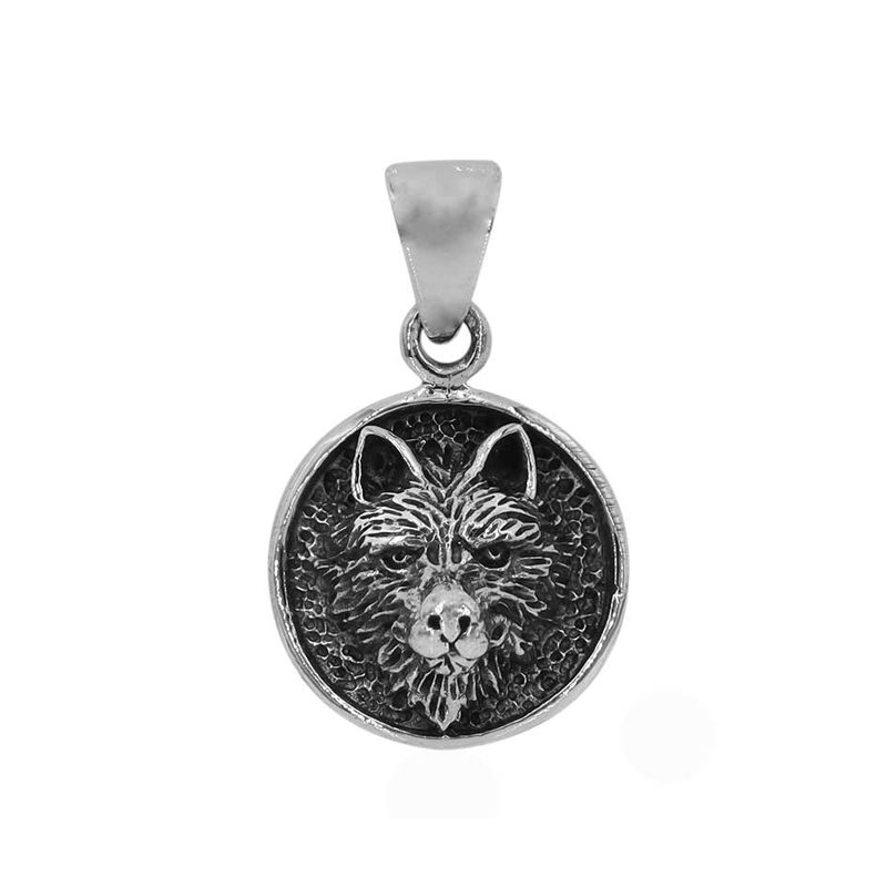 Sterling Silver 3D Wolf Head in Circle Pendant - Click Image to Close